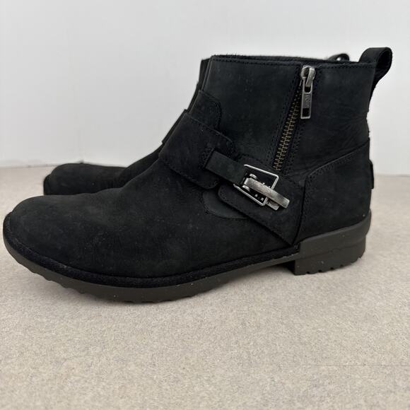 Women’s Black Ugg Cheyne Ankle Waterproof Leather‎ Boots Buckle Size 8.5 - Picture 4 of 10